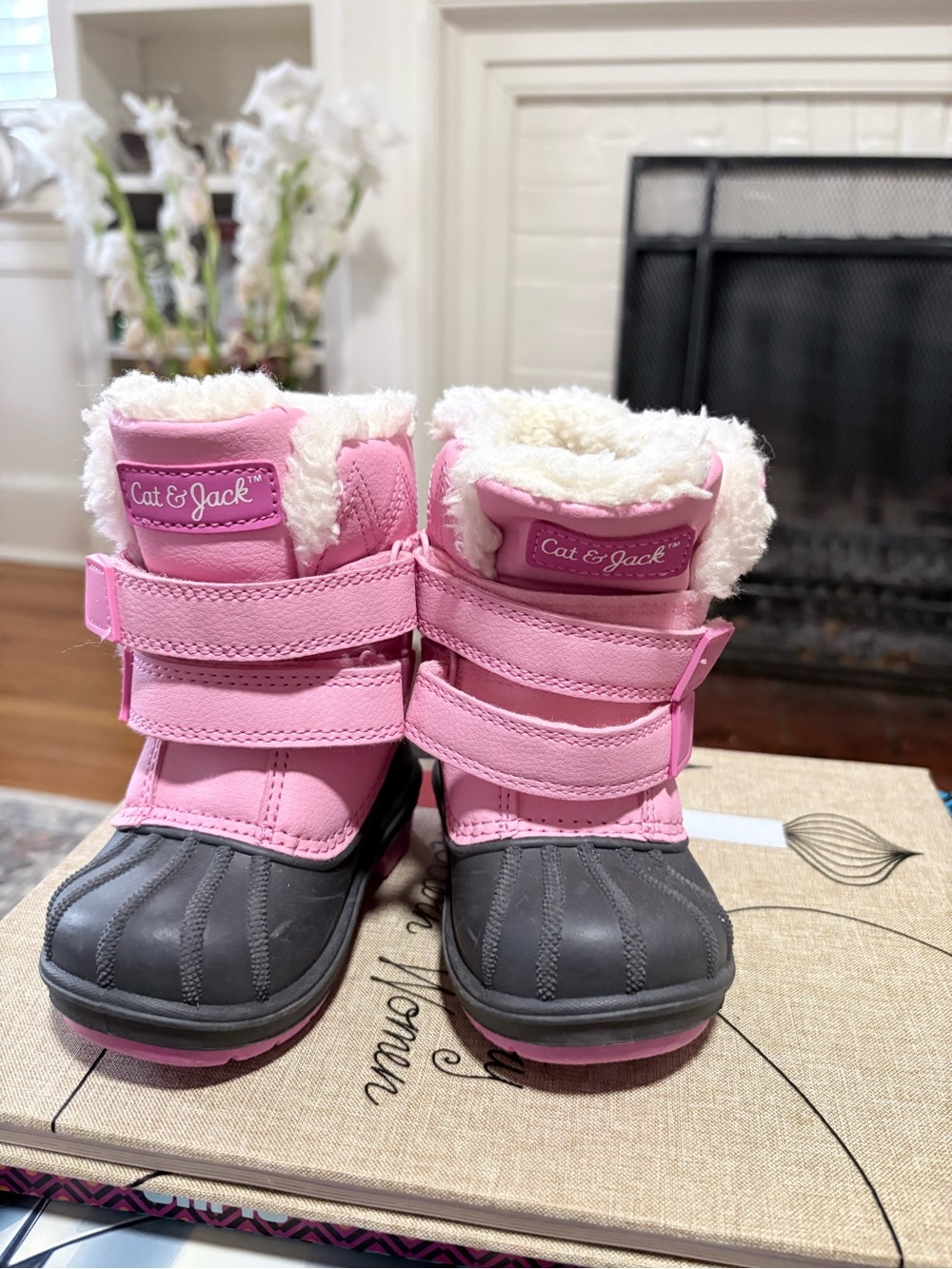 Cat & Jack Pink and Gray Kids' Snow Boots with Faux-Fur Cuff